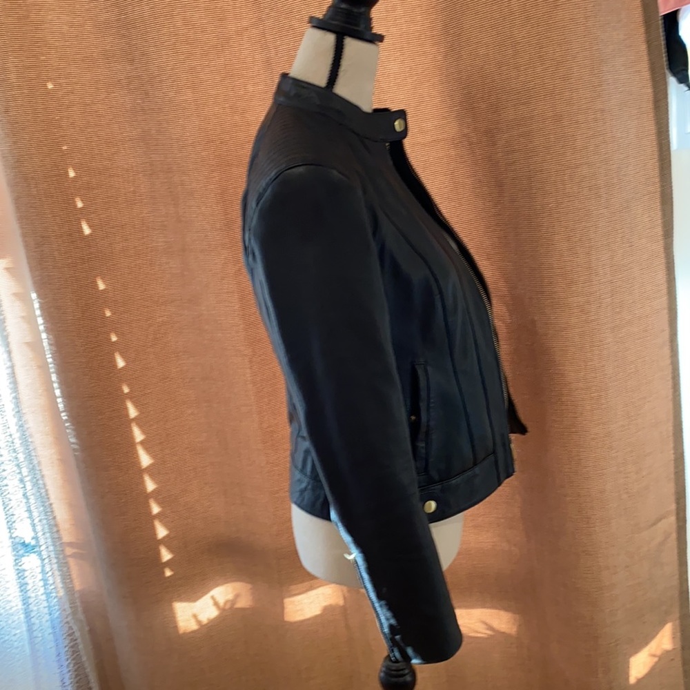 Cole Haan Genuine Leather Racer Jacket with Quilted Panels Sz XS - Picture 3 of 9
